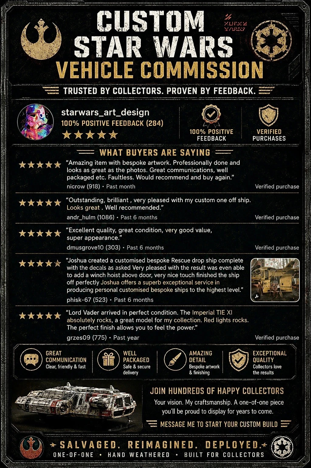 STAR WARS CUSTOM SHADOW TALON AT-ST COMMISSION HANDMADE VINTAGE KENNER COLLECTOR